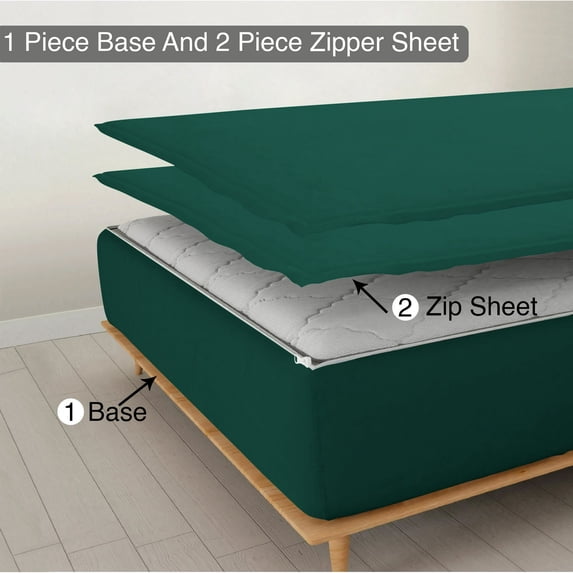 Sheet has Zipper Fitted Sheet, (Olympic Queen Size 66x80) 12 Inch Deep Pocket, 100% Egyptian Cotton, 800 TC, Solid Teal Green Color.