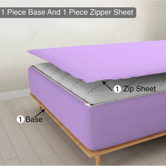 Sheet has Zipper Fitted Sheet, (Olympic Queen Size 66x80) 21 Inch Deep Pocket, 100% Egyptian Cotton, 800 TC, Solid Lillac Color.