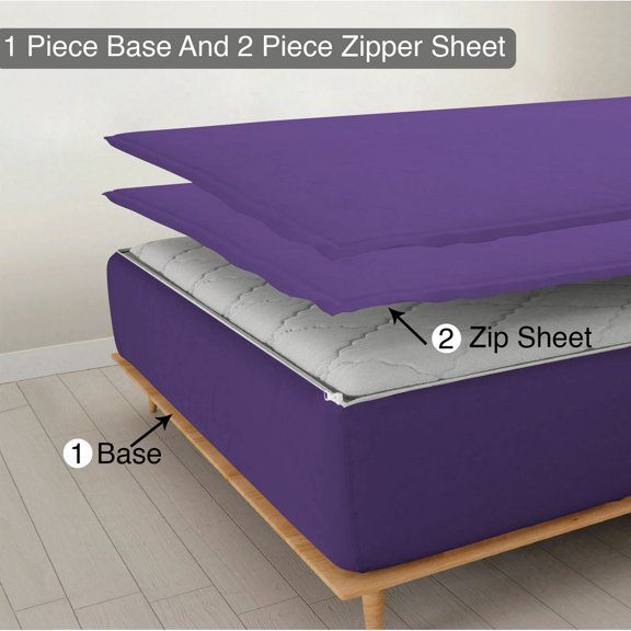 Sheet has Zipper Fitted Sheet, (Olympic Queen Size 66x80) 6 Inch Deep Pocket, 100% Egyptian Cotton, 800 TC, Solid Purple Color.