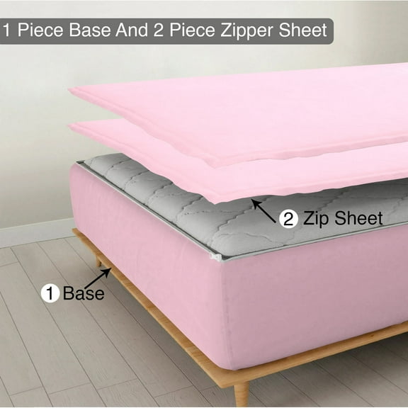 Sheet has Zipper Fitted Sheet, (Olympic Queen Size 66x80) 8 Inch Deep Pocket, 100% Egyptian Cotton, 800 TC, Solid Light Pink Color.