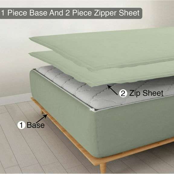 Sheet has Zipper Fitted Sheet, (Queen Size 60x80) 10 Inch Deep Pocket, 100% Egyptian Cotton, 800 TC, Solid Light Sage Color.