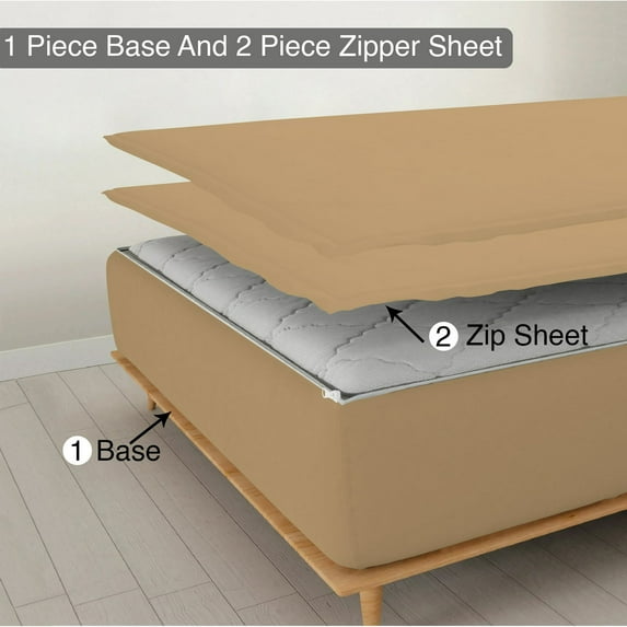 Sheet has Zipper Fitted Sheet, (Queen Size 60x80) 10 Inch Deep Pocket, 100% Egyptian Cotton, 800 TC, Solid Taupe Color.