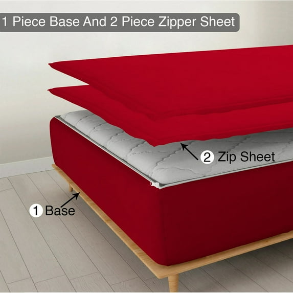 Sheet has Zipper Fitted Sheet, (Twin Size 39x75) 12 Inch Deep Pocket, 100% Egyptian Cotton, 800 TC, Solid Red Color.