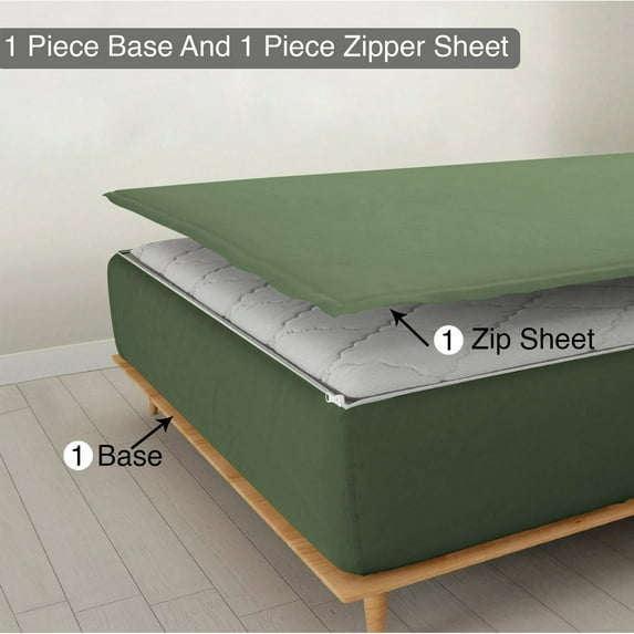 Sheet has Zipper Fitted Sheet, (Twin Size 39x75) 15 Inch Deep Pocket, 100% Egyptian Cotton, 800 TC, Solid Moss Color.