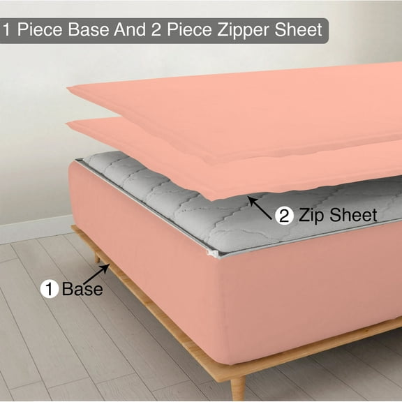 Sheet has Zipper Fitted Sheet, (Twin Size 39x75) 15 Inch Deep Pocket, 100% Egyptian Cotton, 800 TC, Solid Peach Color.