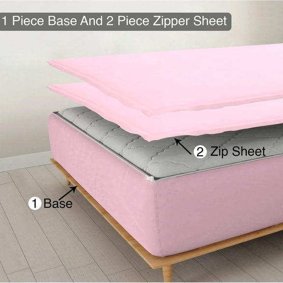 Sheet has Zipper Fitted Sheet, (Twin Size 39x75) 6 Inch Deep Pocket, 100% Egyptian Cotton, 800 TC, Solid Light Pink Color.