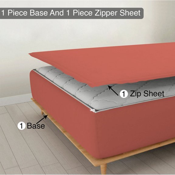 Sheet has Zipper Fitted Sheet, (Twin XL Size 39x80) 15 Inch Deep Pocket, 100% Egyptian Cotton, 800 TC, Solid Brick Red Color.