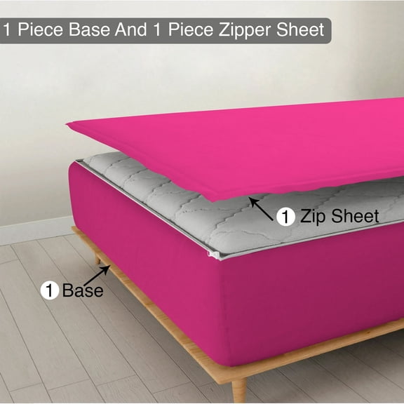 Sheet has Zipper Fitted Sheet, (Twin XL Size 39x80) 18 Inch Deep Pocket, 100% Egyptian Cotton, 800 TC, Solid Hot Pink Color.