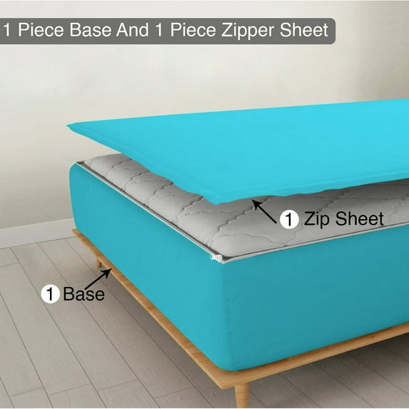 Sheet has Zipper Fitted Sheet, (Twin XL Size 39x80) 24 Inch Deep Pocket, 100% Egyptian Cotton, 800 TC, Solid Turquoise Blue Color.