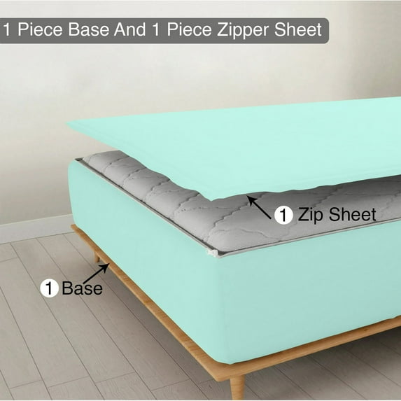 Sheet has Zipper Fitted Sheet, (Twin XL Size 39x80) 8 Inch Deep Pocket, 100% Egyptian Cotton, 800 TC, Solid Aqua Blue Color.
