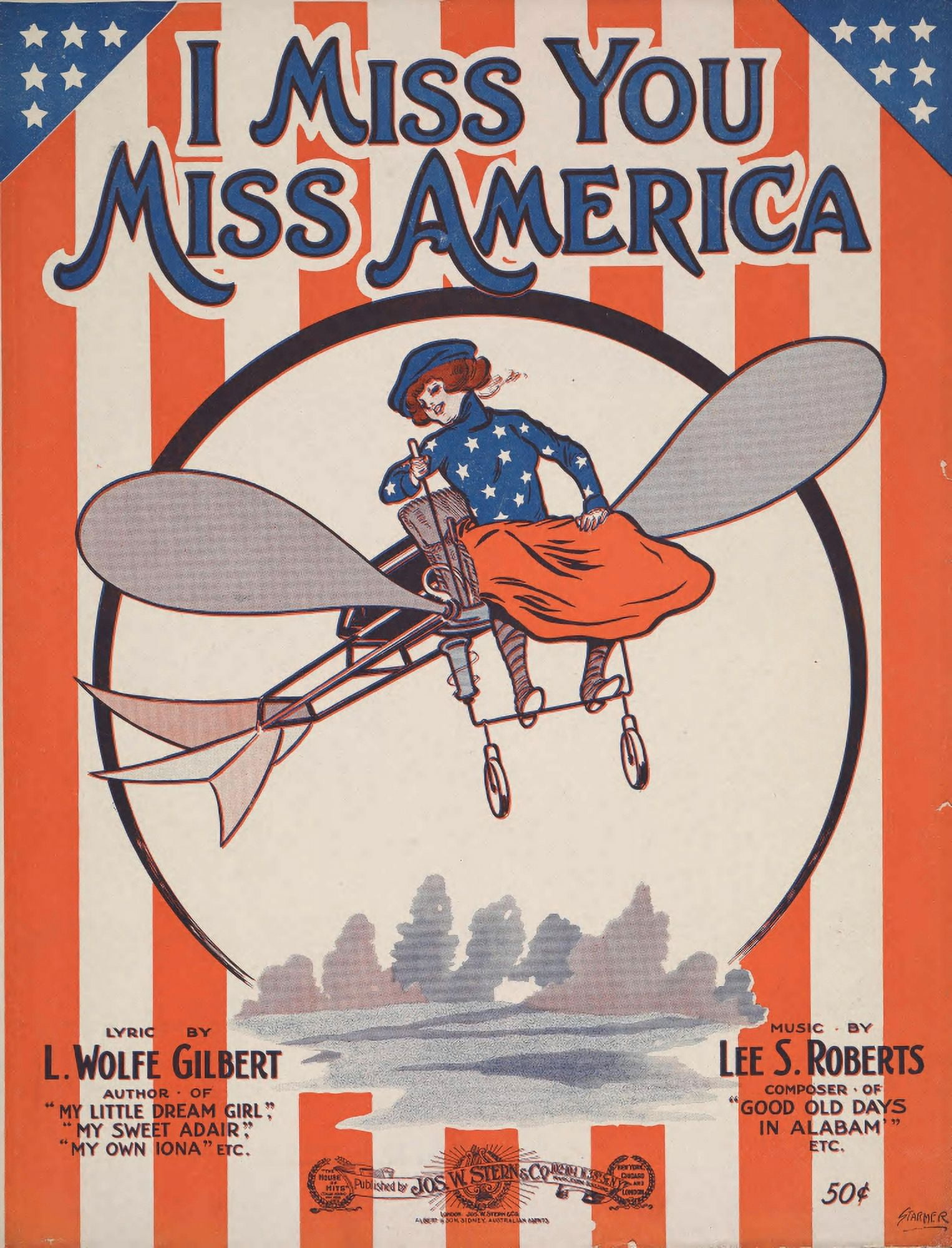 Sheet music cover for I Miss you Miss America 1916 Canvas Art - Unknown (24 x 36)