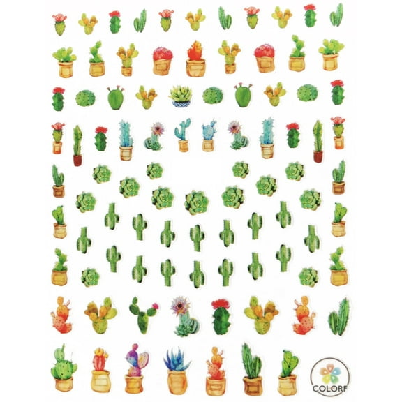 Sheet of cactus cacti succelents in flower pots for your fingernail art nail designs