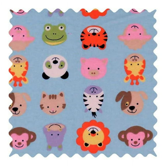 SheetWorld 100% Cotton Flannel Fabric By The Yard, Animal Faces Blue, 36 x 44
