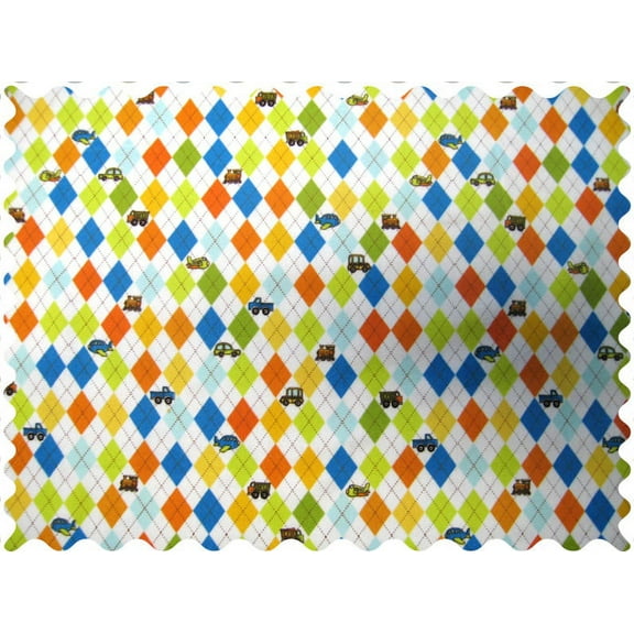 SheetWorld 100% Cotton Flannel Fabric By The Yard, Argyle Transport, 36 x 44