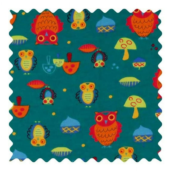 SheetWorld 100% Cotton Flannel Fabric By The Yard, Owls Green, 36 x 44