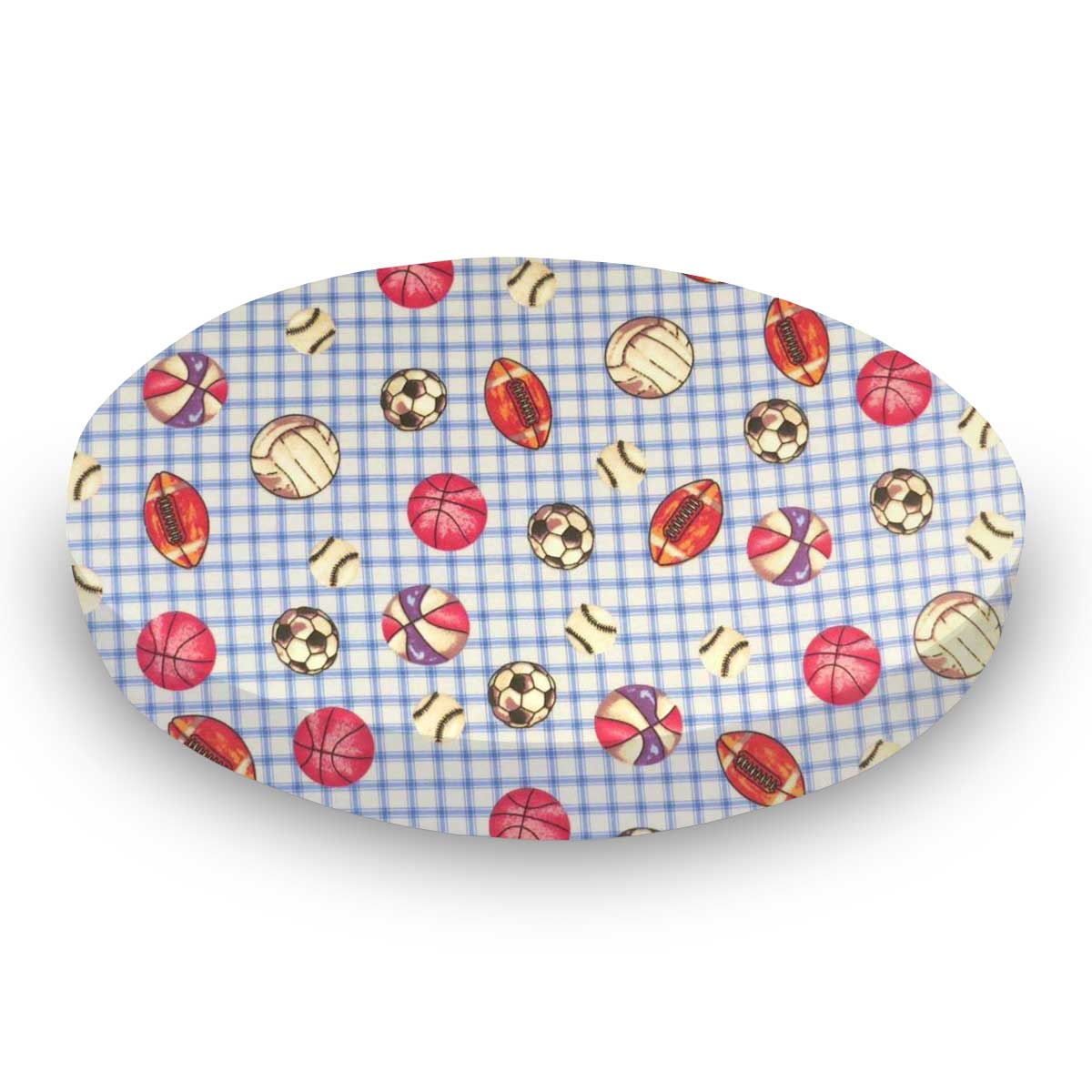 SheetWorld 100% Cotton Flannel Round Crib Sheet, Sports Blue Grid, 42 x 42