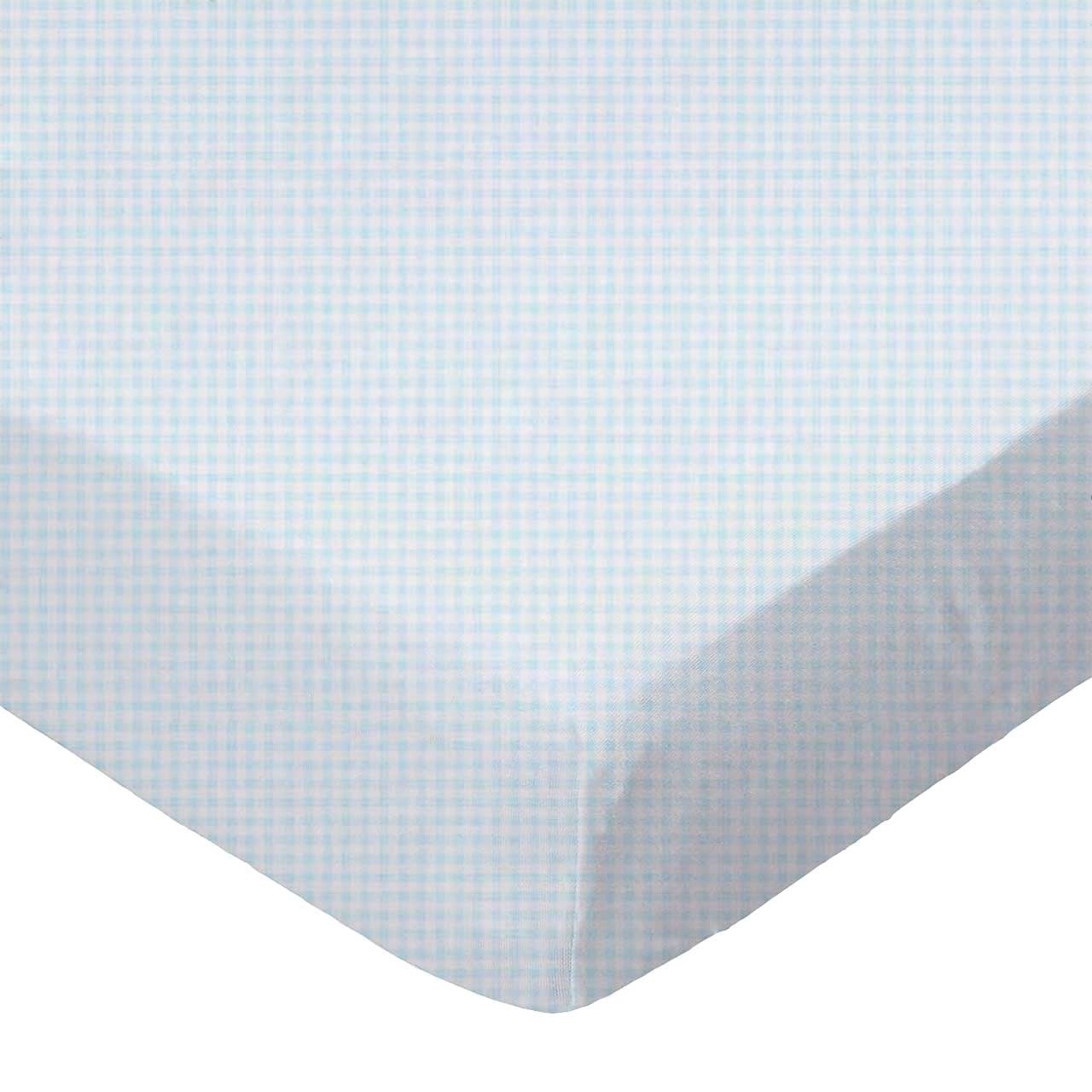 SheetWorld 100% Cotton Jersey Crib Sheet Set 28 x 52, Blue Gingham - Includes Fitted, Flat, & Baby Pillow Case