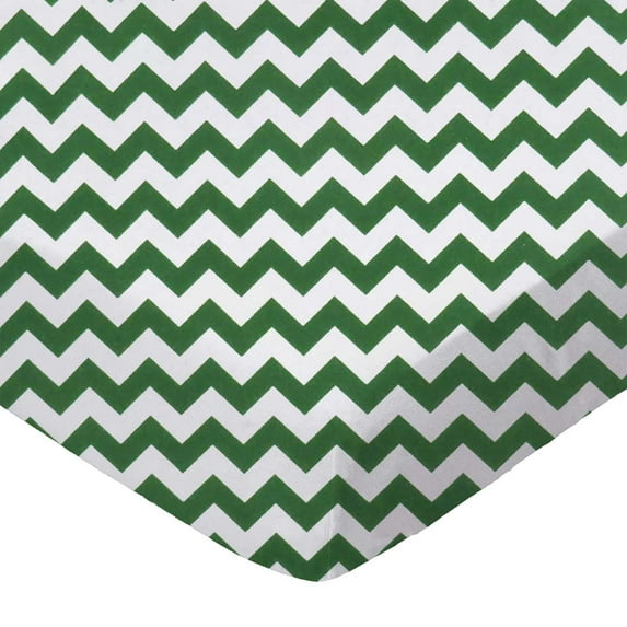 SheetWorld 100% Cotton Percale Crib Sheet Set 28 x 52, Hunter Green Chevron Zigzag - Includes Fitted, Flat, & Baby Pillow Case