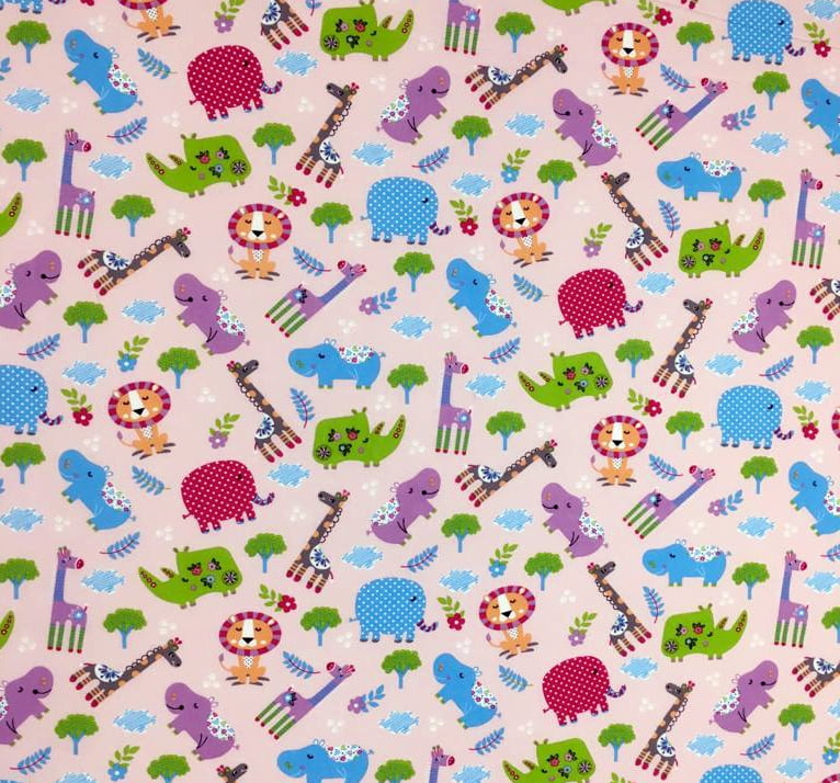 SheetWorld 100% Cotton Percale Crib Sheet Set 28 x 52, Safari Animals Pink - Includes Fitted, Flat, & Baby Pillow Case