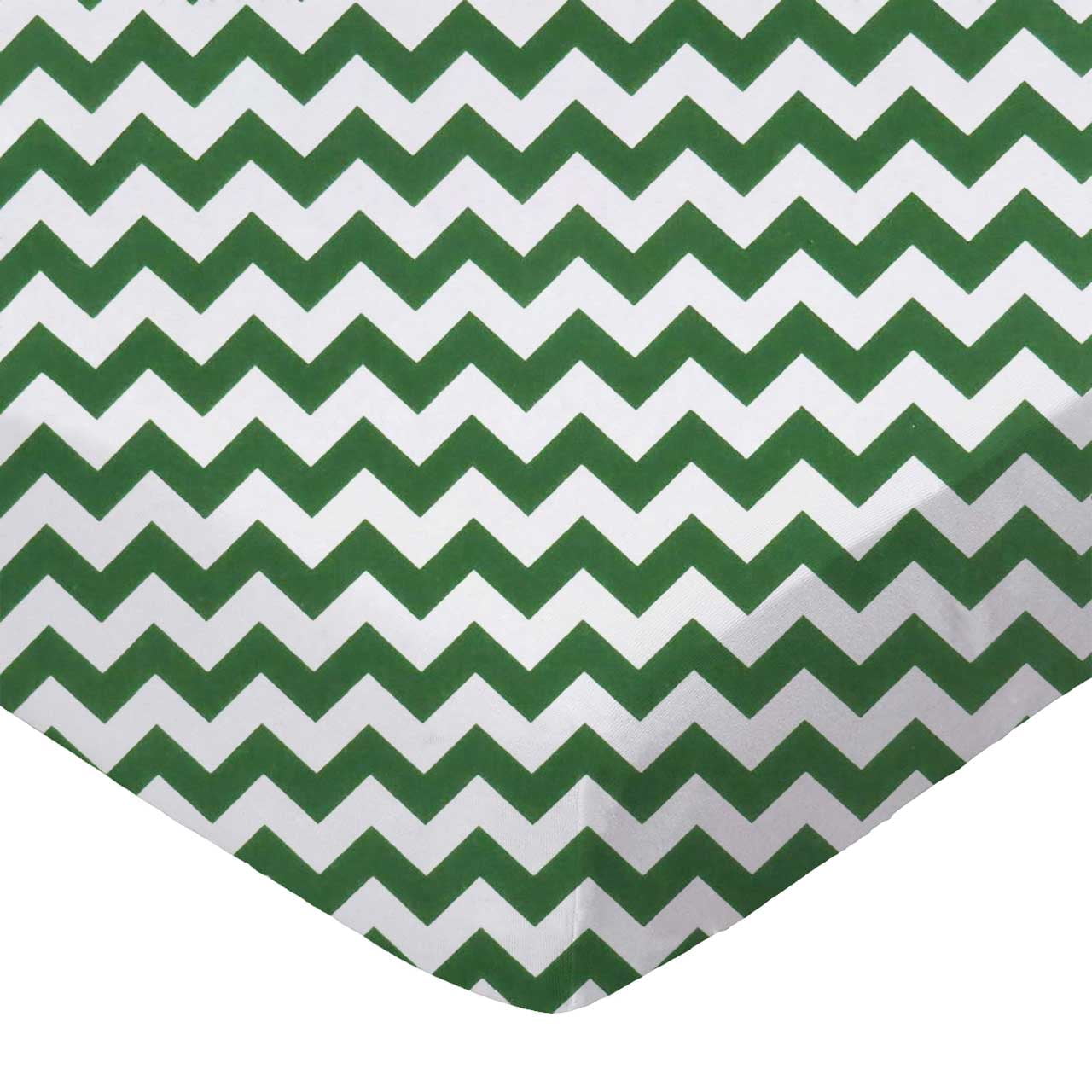 SheetWorld 100% Cotton Percale Extra Deep Fitted Portable Mini Crib Sheet 24 x 38 x 5.5, Hunter Green Chevron Zigzag