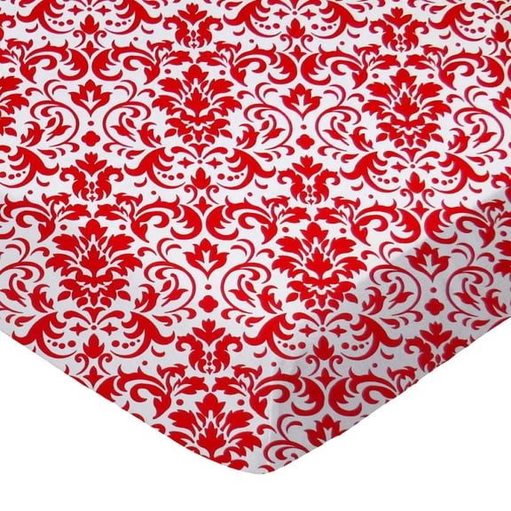 SheetWorld 100% Cotton Percale Extra Deep Fitted Portable Mini Crib Sheet 24 x 38 x 5.5, Red Damask
