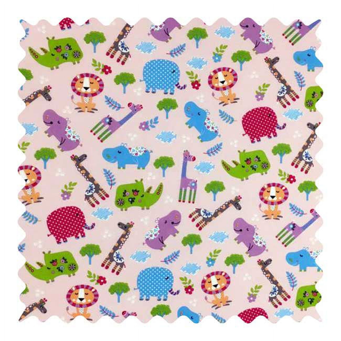 SheetWorld 100 Cotton Percale Fabric By The Yard, Safari Animals Pink