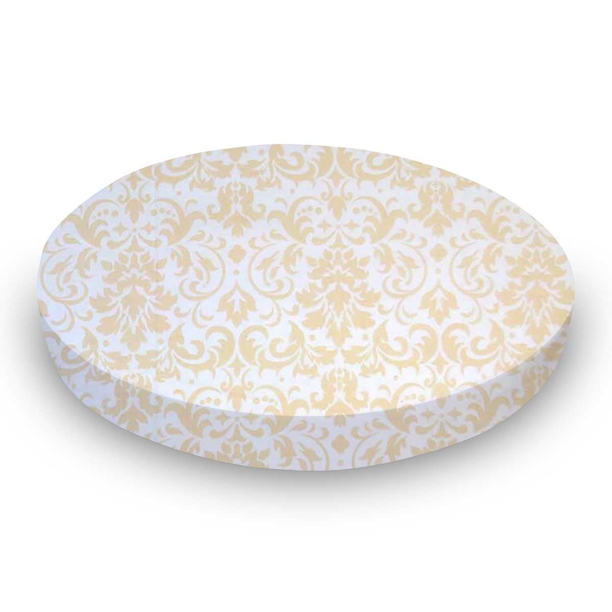 SheetWorld 100% Cotton Percale Round Crib Sheet, Ivory Damask, 42 x 42