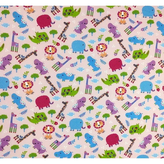 SheetWorld 100% Cotton Percale Round Crib Sheet, Safari Animals Pink, 42 x 42