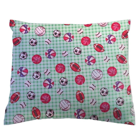 SheetWorld Crib Toddler Pillow Case, 100% Cotton Flannel, Sports Green Grid, 13 x 17