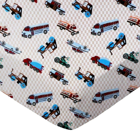 SheetWorld Fitted 100% Cotton Flannel Cradle Sheet 18 x 36, Vehicles Ivory