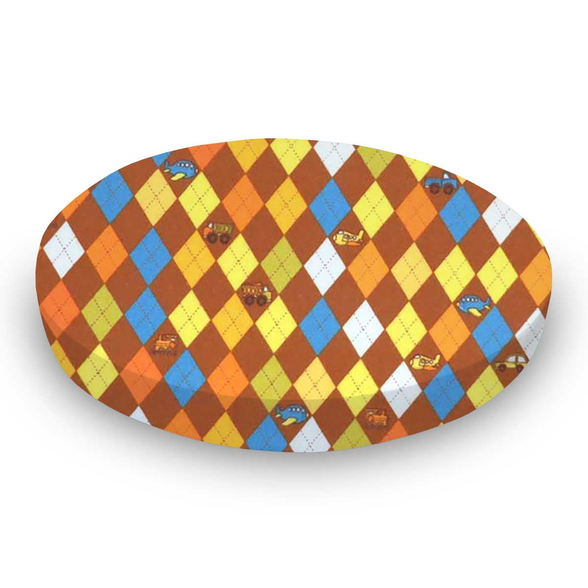 SheetWorld Fitted 100% Cotton Flannel Oval Crib Sheet, Fits Stokke Sleepi 26 x 47, Argyle Transport Brown