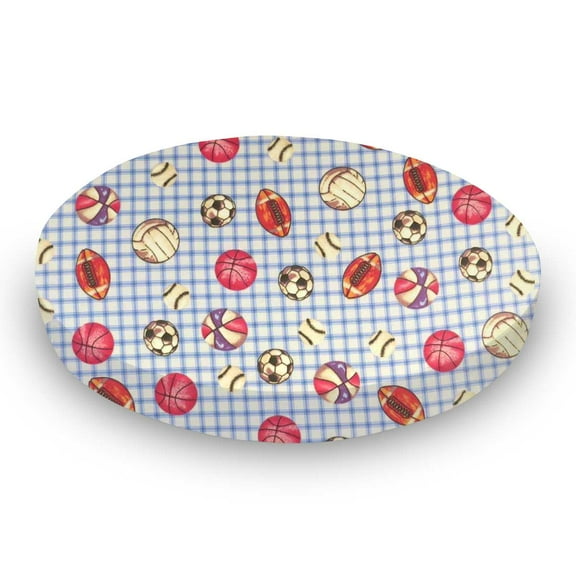 SheetWorld Fitted 100% Cotton Flannel Oval Crib Sheet, Fits Stokke Sleepi 26 x 47, Sports Blue Grid