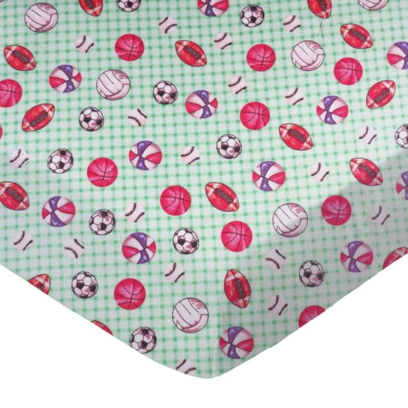 SheetWorld Fitted 100% Cotton Flannel Pack N Play Sheet 29 x 42, Sports Green Grid
