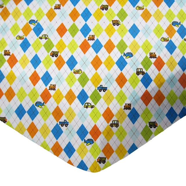 SheetWorld Fitted 100% Cotton Flannel Pack N Play Sheet Fits Graco 27 x 39, Argyle Transport