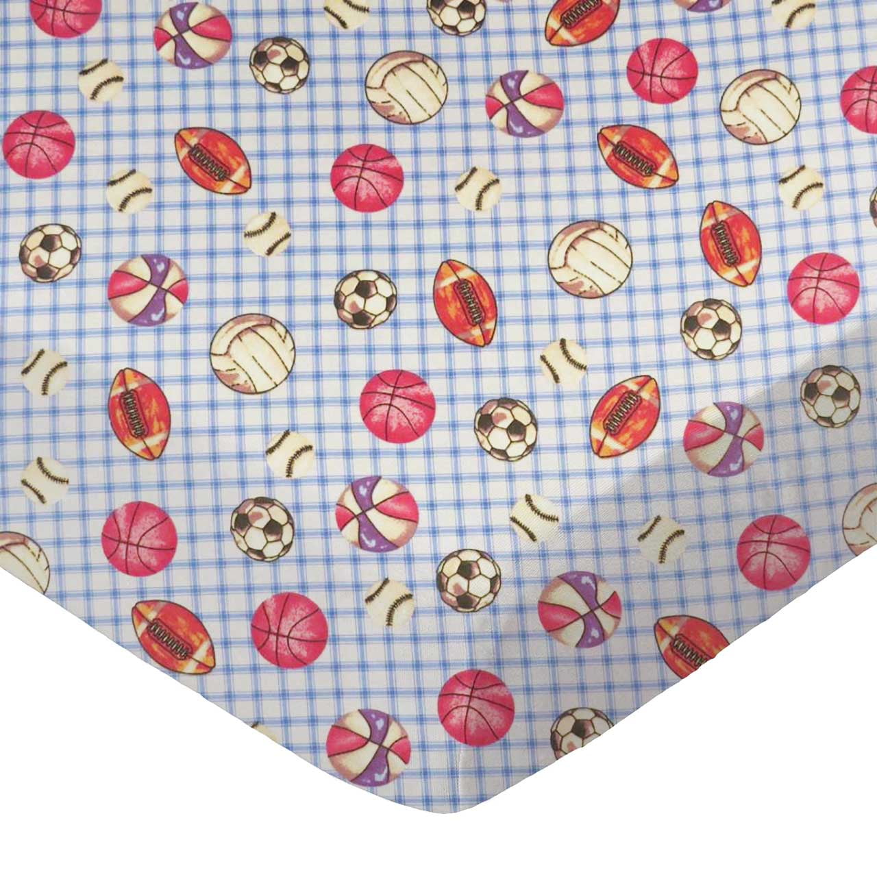 SheetWorld Fitted 100% Cotton Flannel Pack N Play Sheet Fits Graco 27 x 39, Sports Blue Grid
