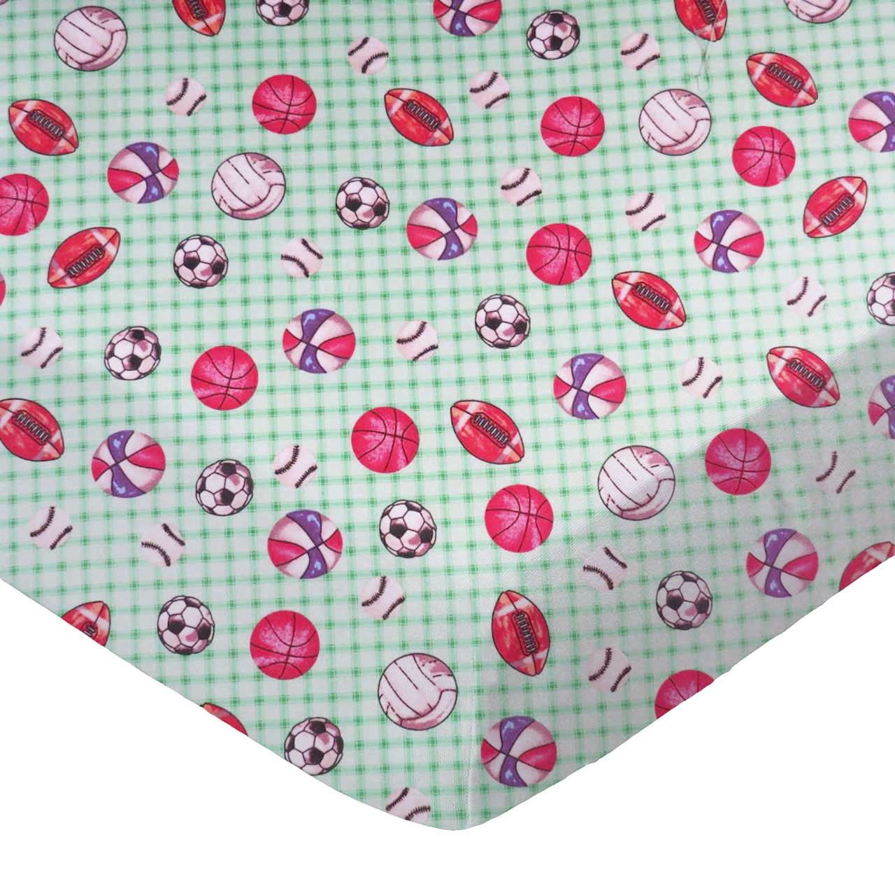 SheetWorld Fitted 100% Cotton Flannel Portable Mini Crib Sheet 24 x 38, Sports Green Grid