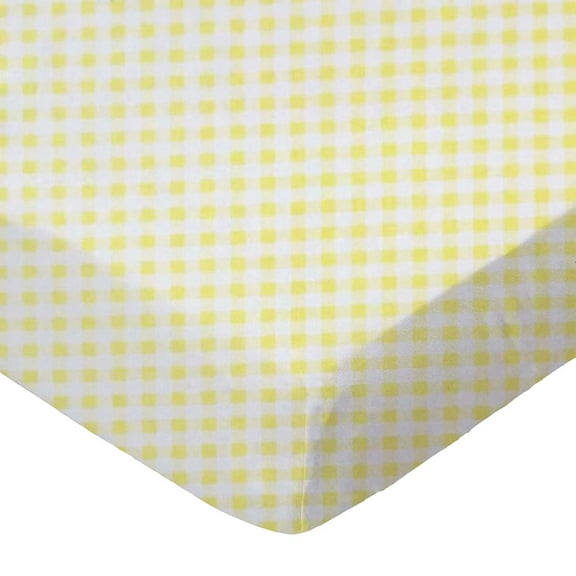 SheetWorld Fitted 100% Cotton Jersey Portable Mini Crib Sheet 24 x 38, Yellow Gingham Jersey