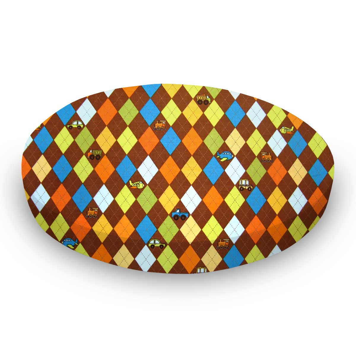 SheetWorld Fitted 100% Cotton Percale Oval Crib Sheet, Fits Stokke Sleepi 26 x 47, Argyle Brown Transport