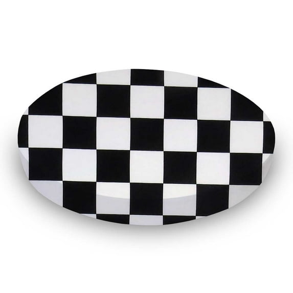 SheetWorld Fitted 100% Cotton Percale Oval Crib Sheet, Fits Stokke Sleepi 26 x 47, Black White Checkerboard