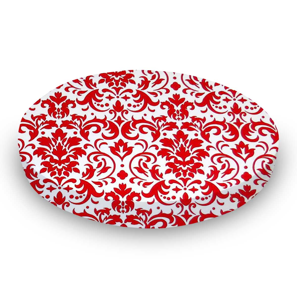 SheetWorld Fitted 100% Cotton Percale Oval Crib Sheet, Fits Stokke Sleepi 26 x 47, Red Damask