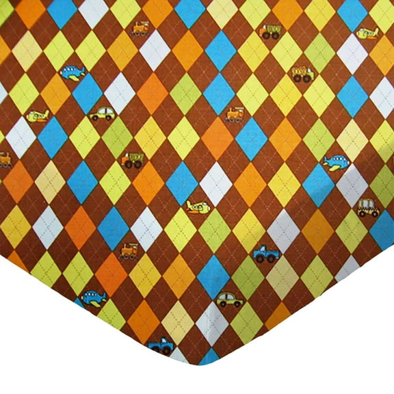 SheetWorld Fitted 100% Cotton Percale Pack N Play Sheet 29 x 42, Argyle Brown Transport