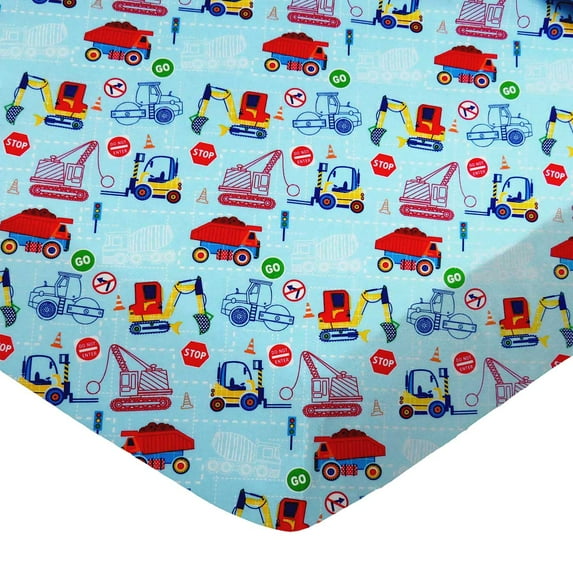 SheetWorld Fitted 100% Cotton Percale Pack N Play Sheet 29 x 42, Construction Zone