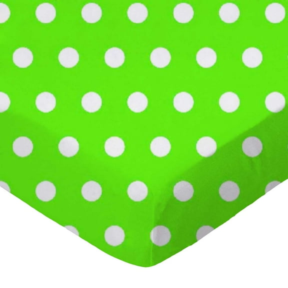 SheetWorld Fitted 100% Cotton Percale Pack N Play Sheet 29 x 42, Polka Dots Lime