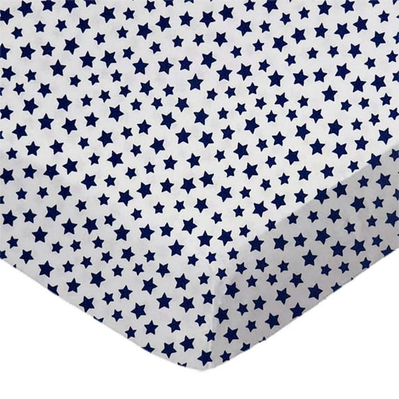 SheetWorld Fitted 100% Cotton Percale Pack N Play Sheet Fits Graco 27 x 39, Primary Stars Navy On White Woven