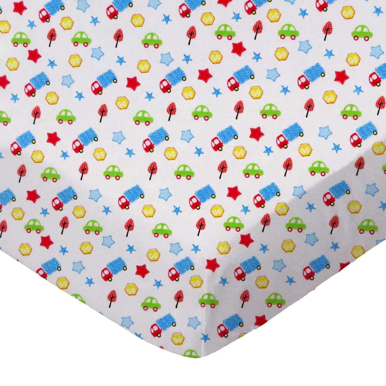 SheetWorld Fitted 100% Cotton Percale Square Play Yard Sheet Fits Joovy 38 x 38, Baby Cars & Trucks