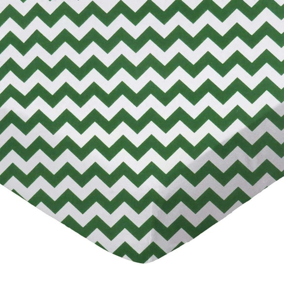SheetWorld Fitted 100% Cotton Percale Square Play Yard Sheet Fits Joovy 38 x 38, Hunter Green Chevron Zigzag
