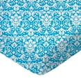 thumbnail image 1 of SheetWorld Fitted Pack N Play Playard Sheet Compatible with Qutanix Deluxe Nursery Center 29 x 40 inches, 100% Cotton Woven, Turquoise Damask, 1 of 3