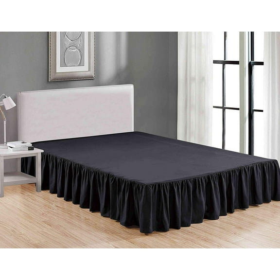Sheets & Beyond Solid Microfiber 14" Bed Skirt, Full, Black