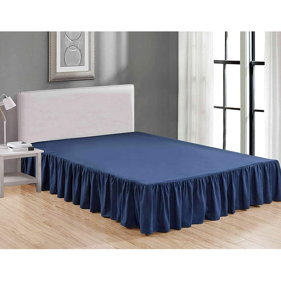 Sheets & Beyond Solid Microfiber 14" Bed Skirt, Full, Blue