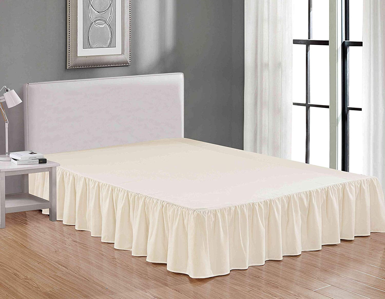 Sheets & Beyond Solid Microfiber 14" Bed Skirt, Queen, Beige